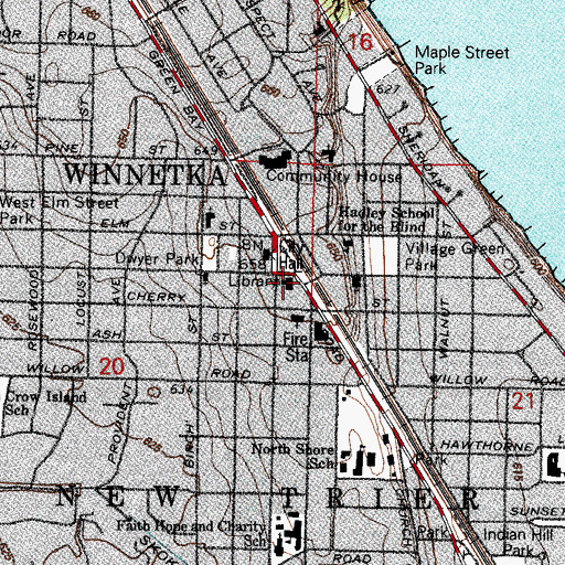 Topographic Map of Winnetka Public Library, IL