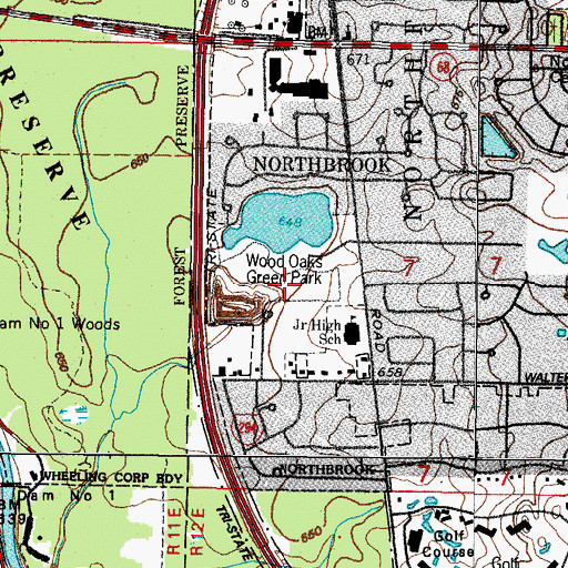 Topographic Map of Wood Oaks Green Park, IL