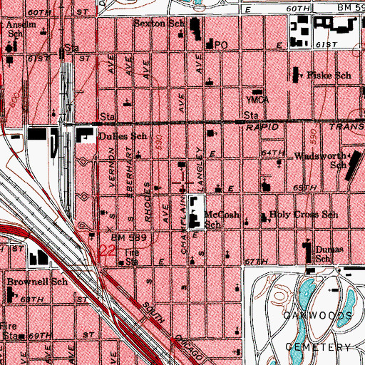 Topographic Map of Woodlawn Organization Headstart Center, IL