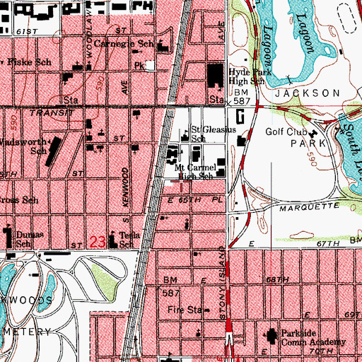 Topographic Map of Woodlawn Prepatory School, IL