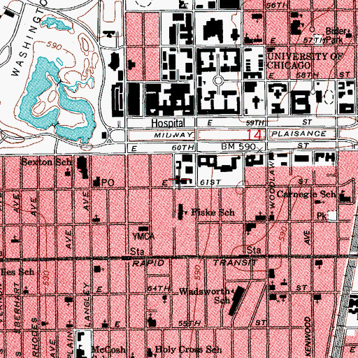 Topographic Map of Woodlawn Social Services Center, IL