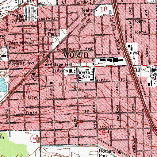 Topographic Map of Worth Junior High School, IL