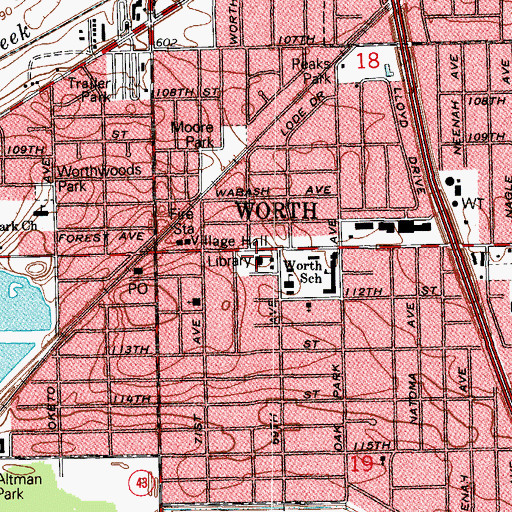 Topographic Map of Worth Public Library, IL