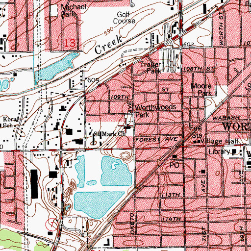 Topographic Map of Worthwoods Elementary School, IL
