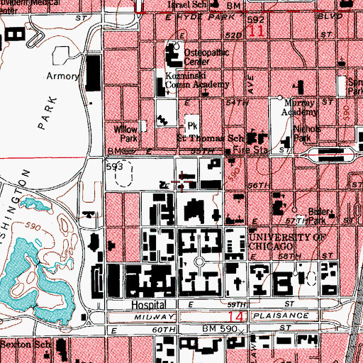 Topographic Map of Young Memorial Building, IL
