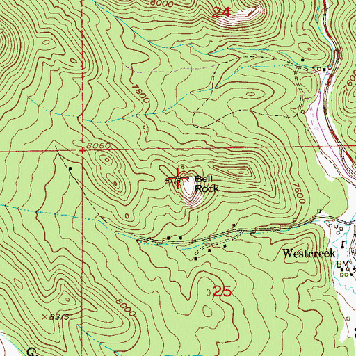 Topographic Map of Bell Rock, CO