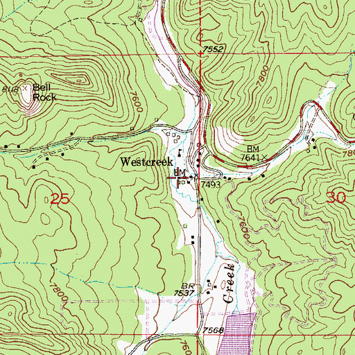 Topographic Map of Westcreek, CO