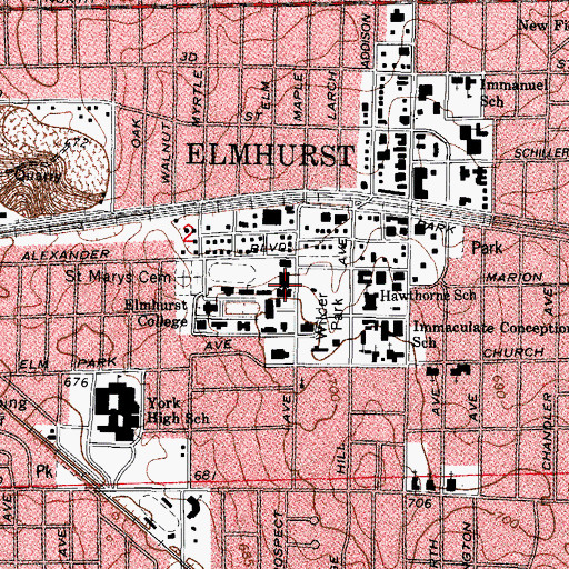 Topographic Map of A C Buehler Library, IL