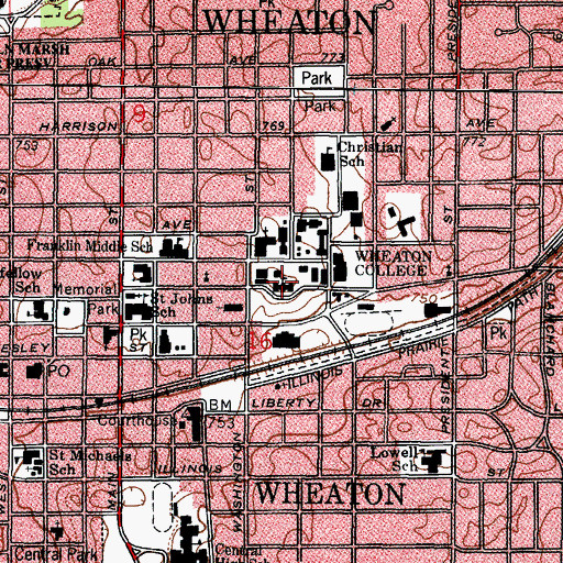 Topographic Map of Blanchard Hall, IL