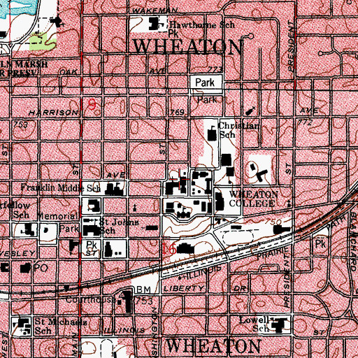 Topographic Map of Buswell Library, IL