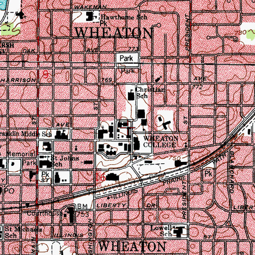 Topographic Map of Evans Hall, IL