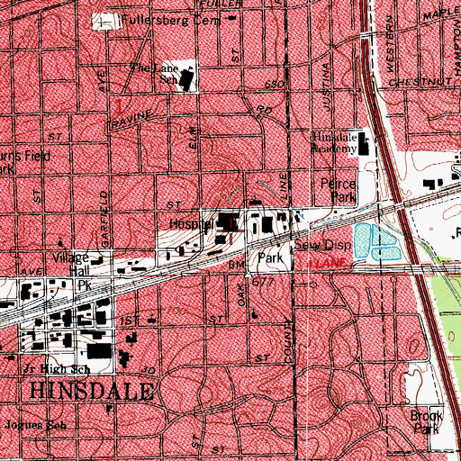 Topographic Map of Adventist Hinsdale Hospital, IL