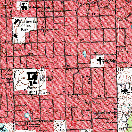 Topographic Map of Hinsdale United Methodist Church, IL