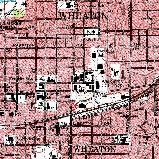 Topographic Map of Nicholas Wing Buswell Library, IL