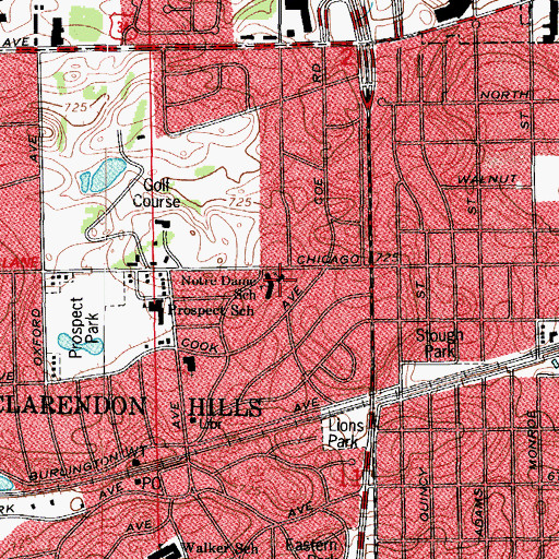 Topographic Map of Notre Dame Church, IL
