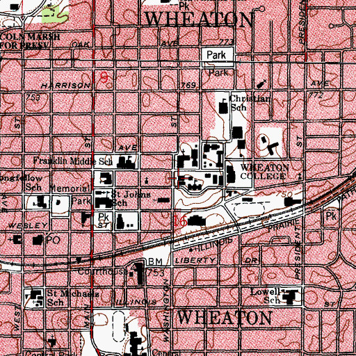 Topographic Map of Pierce Memorial Chapel, IL