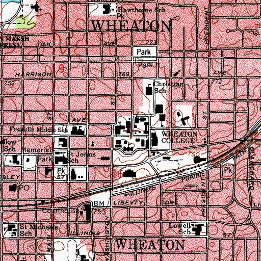 Topographic Map of Schell Hall, IL