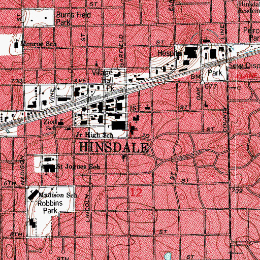 Topographic Map of Union Church of Hinsdale, IL