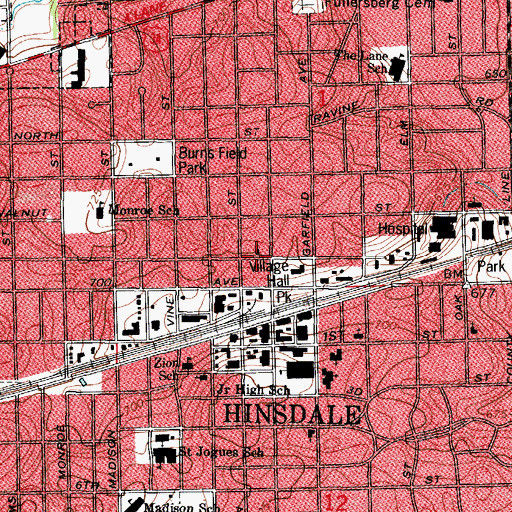 Topographic Map of Unitarian Church of Hinsdale, IL