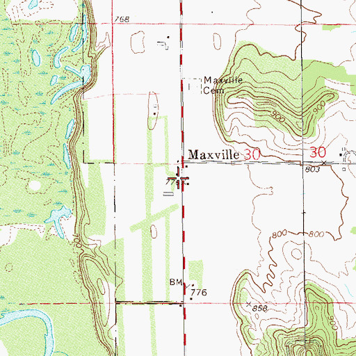 Topographic Map of Maxville Prairie, WI