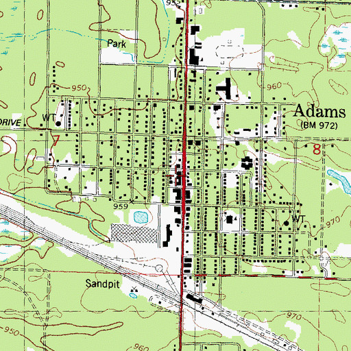 Topographic Map of Adams County Library, WI