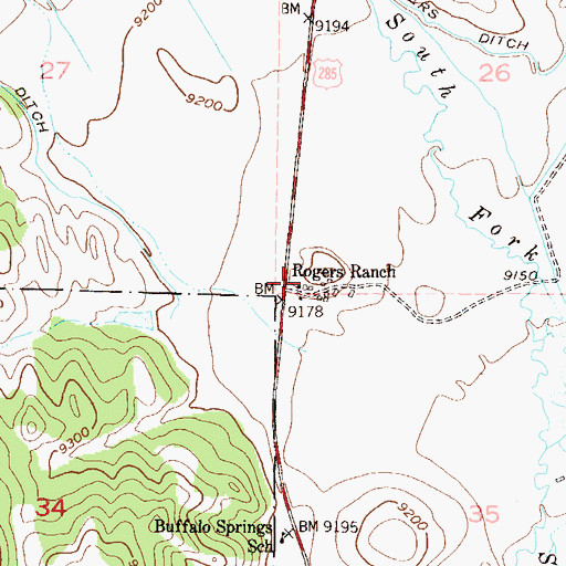 Topographic Map of Rogers Ranch, CO