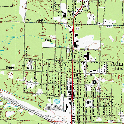 Topographic Map of First Baptist Church of Adams, WI