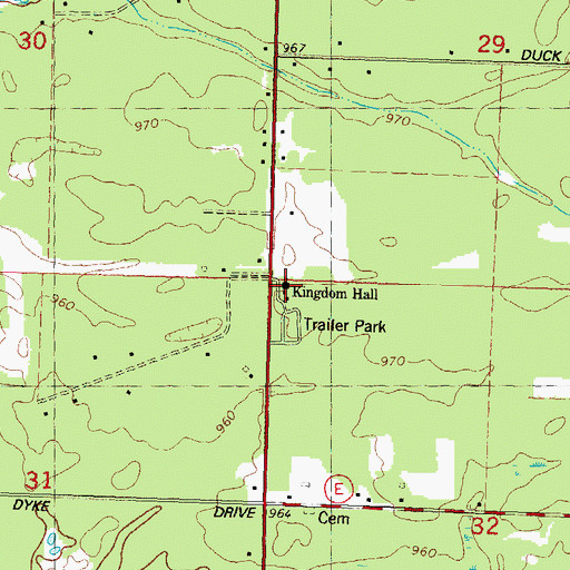 Topographic Map of Kingdom Hall, WI