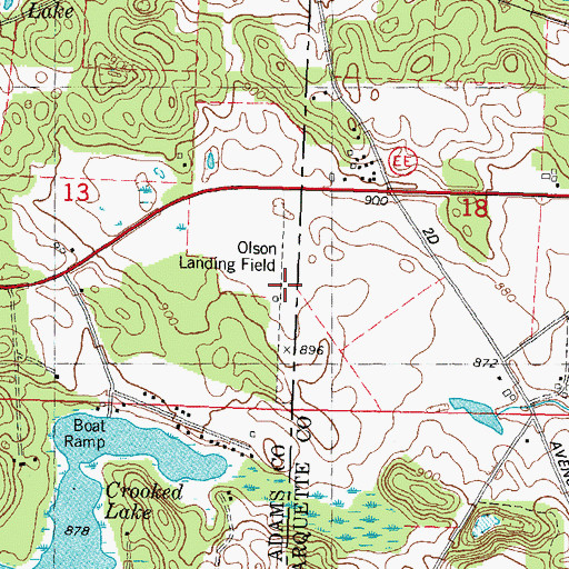 Topographic Map of Olson Landing Field (historical), WI