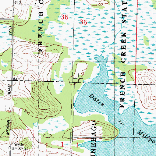 Topographic Map of French Creek State Wildlife Area, WI