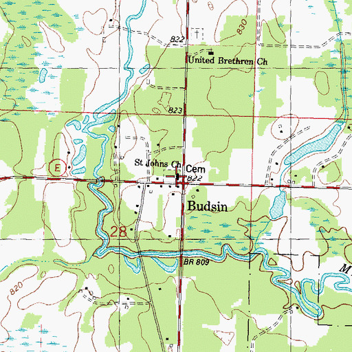 Topographic Map of Saint Johns Church, WI