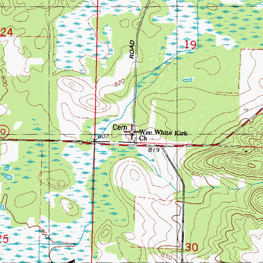 Topographic Map of Wee White Kirk Church, WI