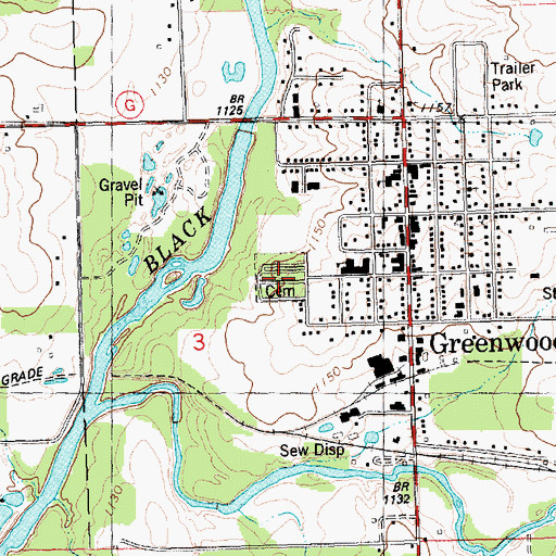 Topographic Map of Greenwood City Cemetery, WI