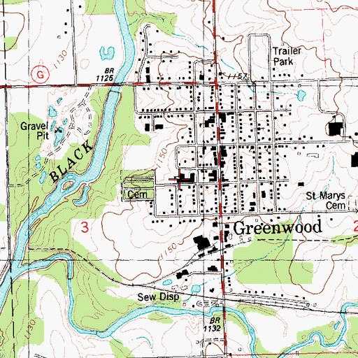Topographic Map of Greenwood Middle / High School, WI