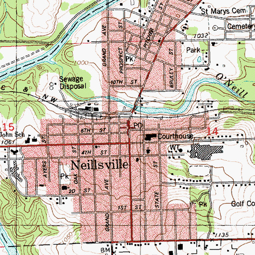 Topographic Map of Neillsville Post Office, WI