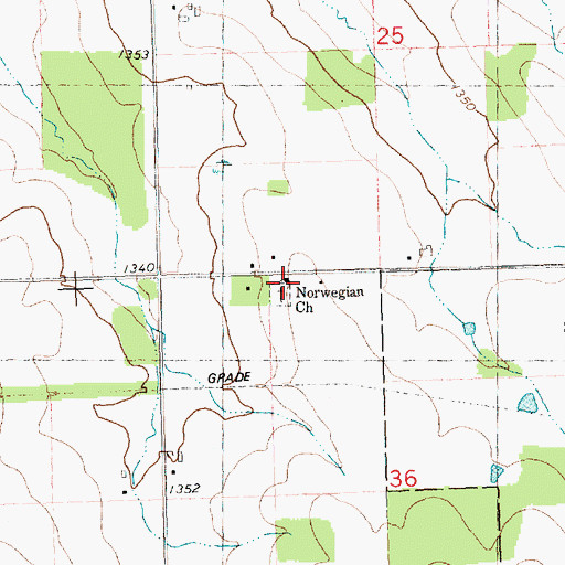 Topographic Map of Norwegian Church, WI