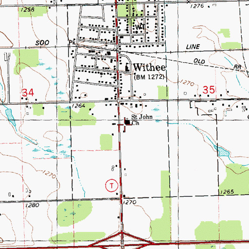 Topographic Map of Saint John Church, WI