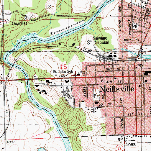 Topographic Map of Saint Johns Evangelical Lutheran Church, WI