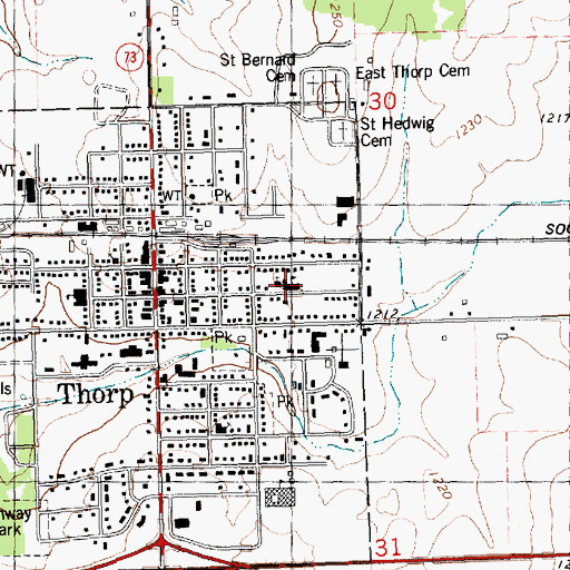 Topographic Map of Thorp Catholic School, WI