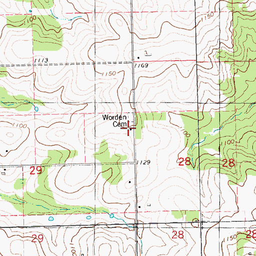 Topographic Map of Worden Church (historical), WI