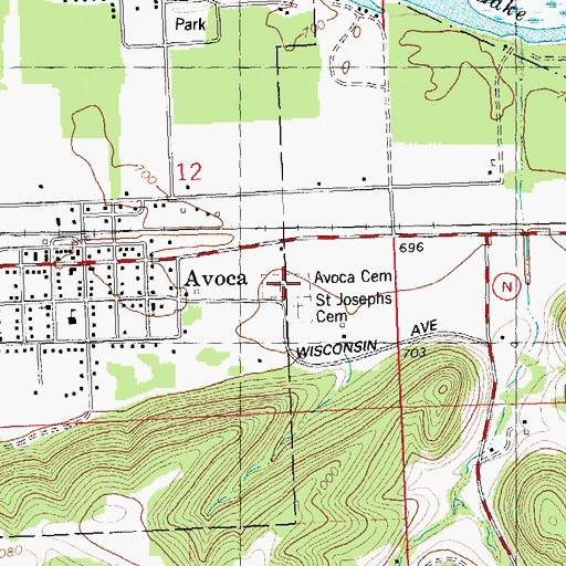 Topographic Map of Avoca Cemetery, WI