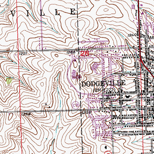 Topographic Map of Dodgeville High School, WI