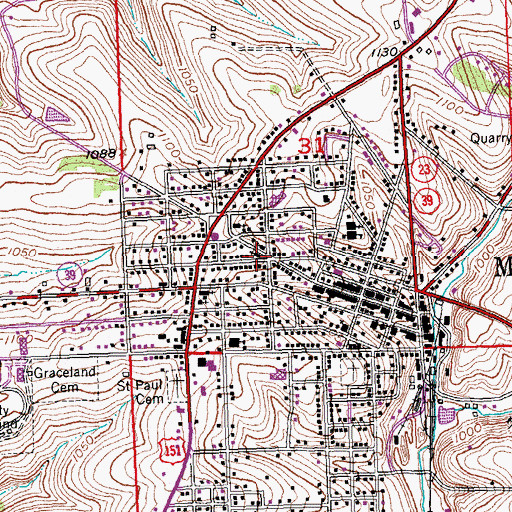 Topographic Map of First United Methodist Church, WI