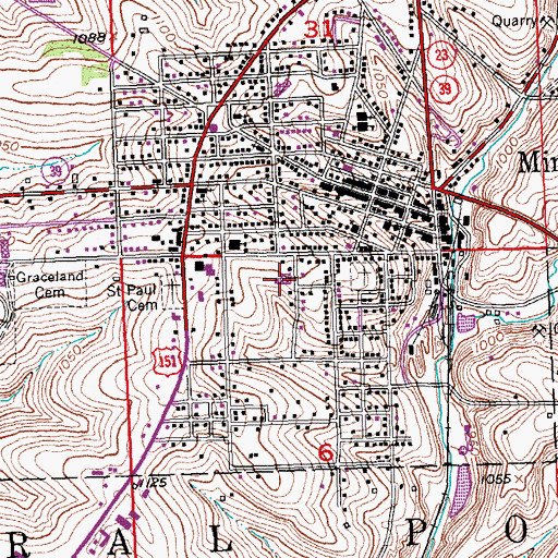 Topographic Map of Mineral Point Elementary School, WI