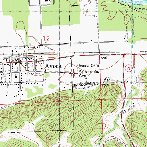 Topographic Map of Saint Joseph's Cemetery, WI