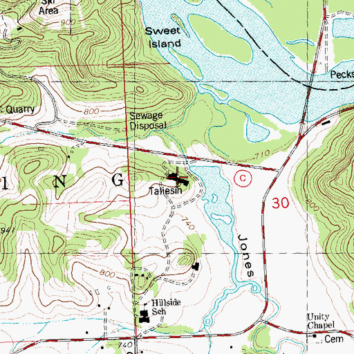 Topographic Map of Taliesin, WI
