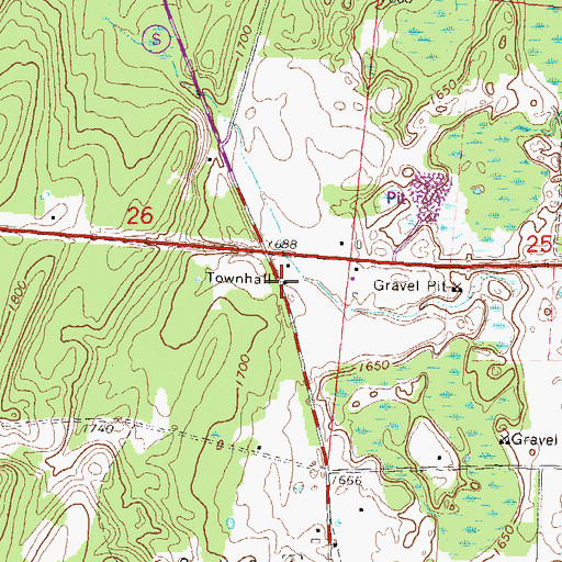 Topographic Map of Crandon Townhall, WI