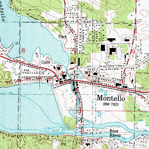 Topographic Map of Montello Granite Quarry, WI