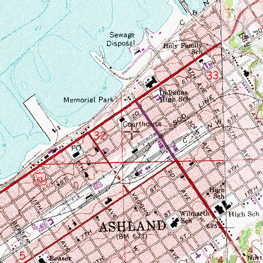 Topographic Map of Ashland City Hall, WI