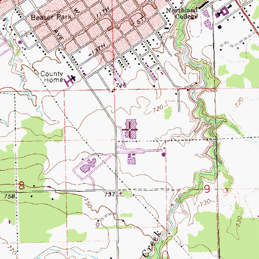 Topographic Map of Ashland High School, WI